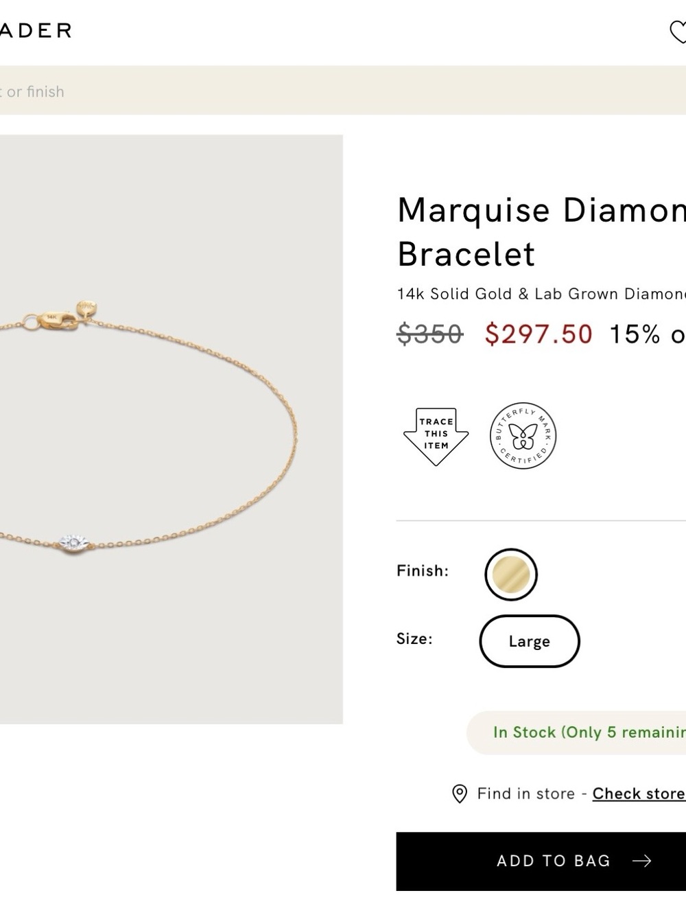 MONICA VINADER Gold Marquise Diamond Bracelet